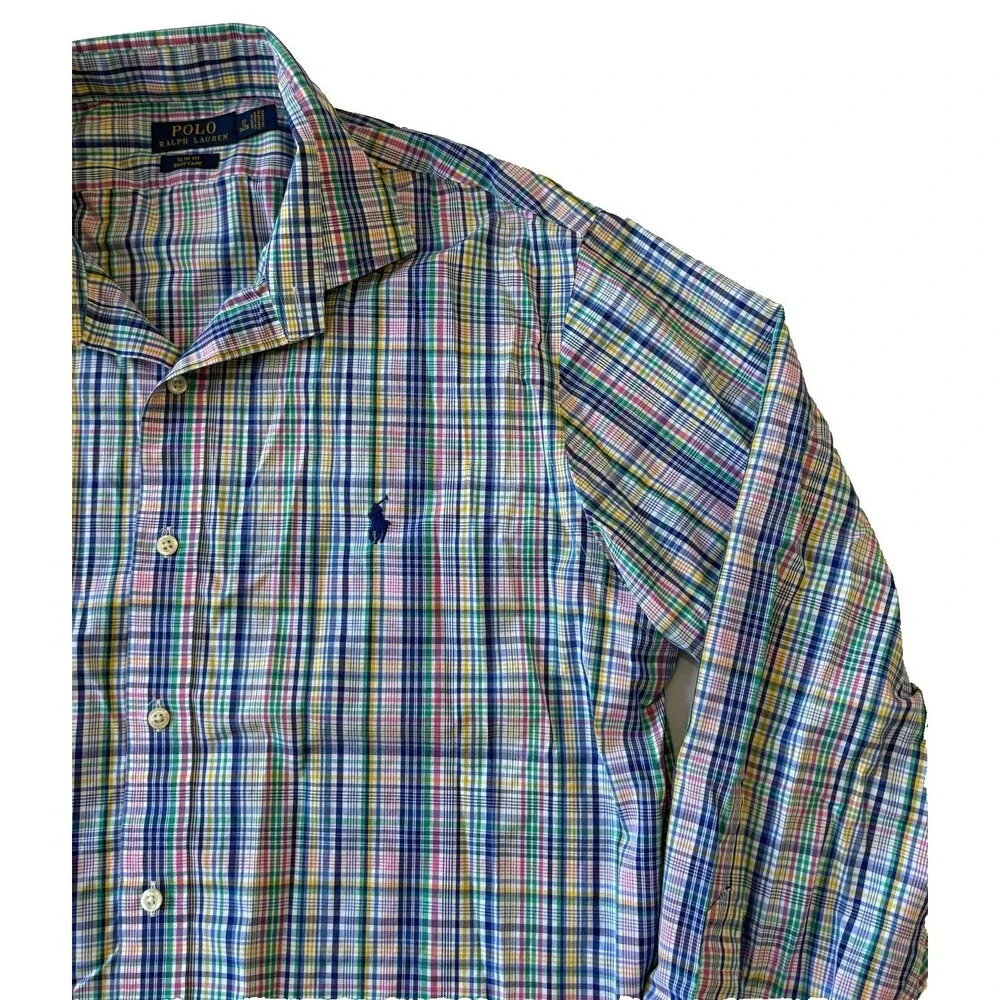 Polo Ralph Lauren Multicolor Plaid Button Down Shirt Mens 17 34/35 Long Sleeve